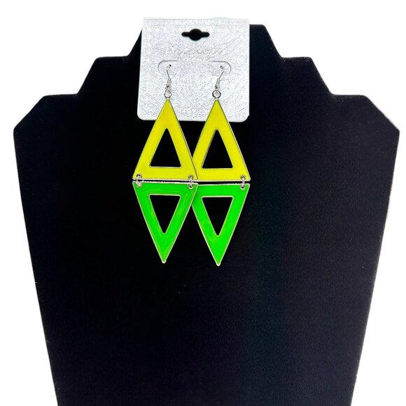 Jewelry - Neon Yellow and Green Triangles Earrings